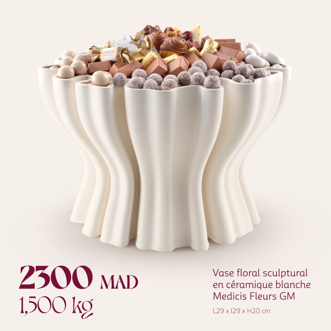 Vase floral sculptural en céramique blanche Medicis Fleurs